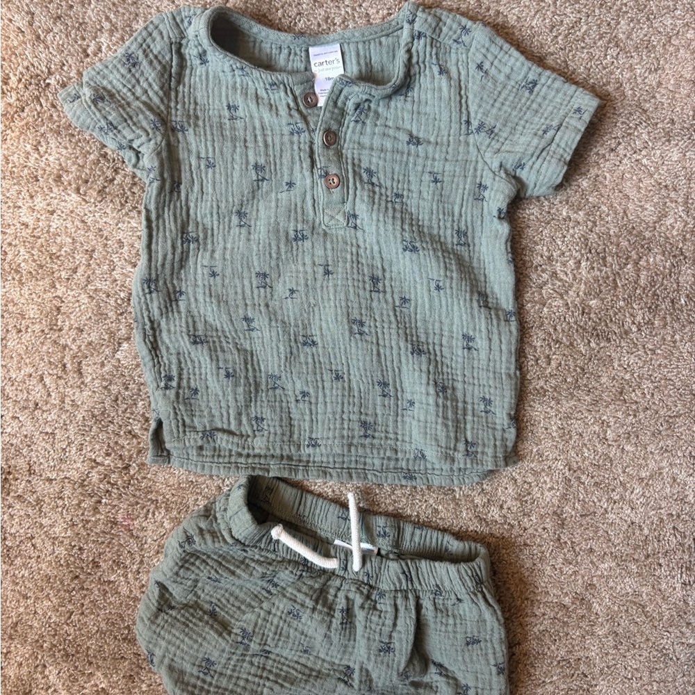 Carter's Olive Baby Outfit with Button Accents